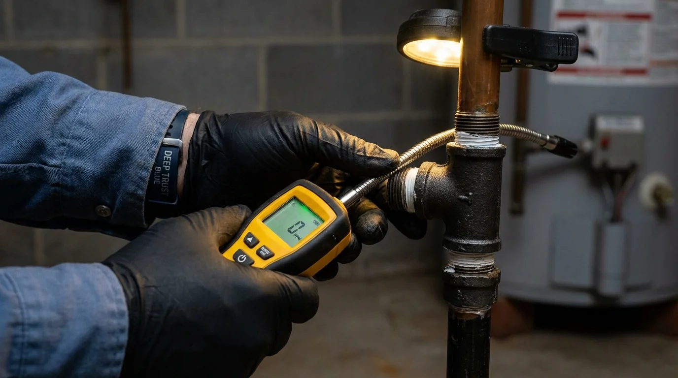 Gas leak detection with electronic sniffer by Johns Plumbing LLC in Olla