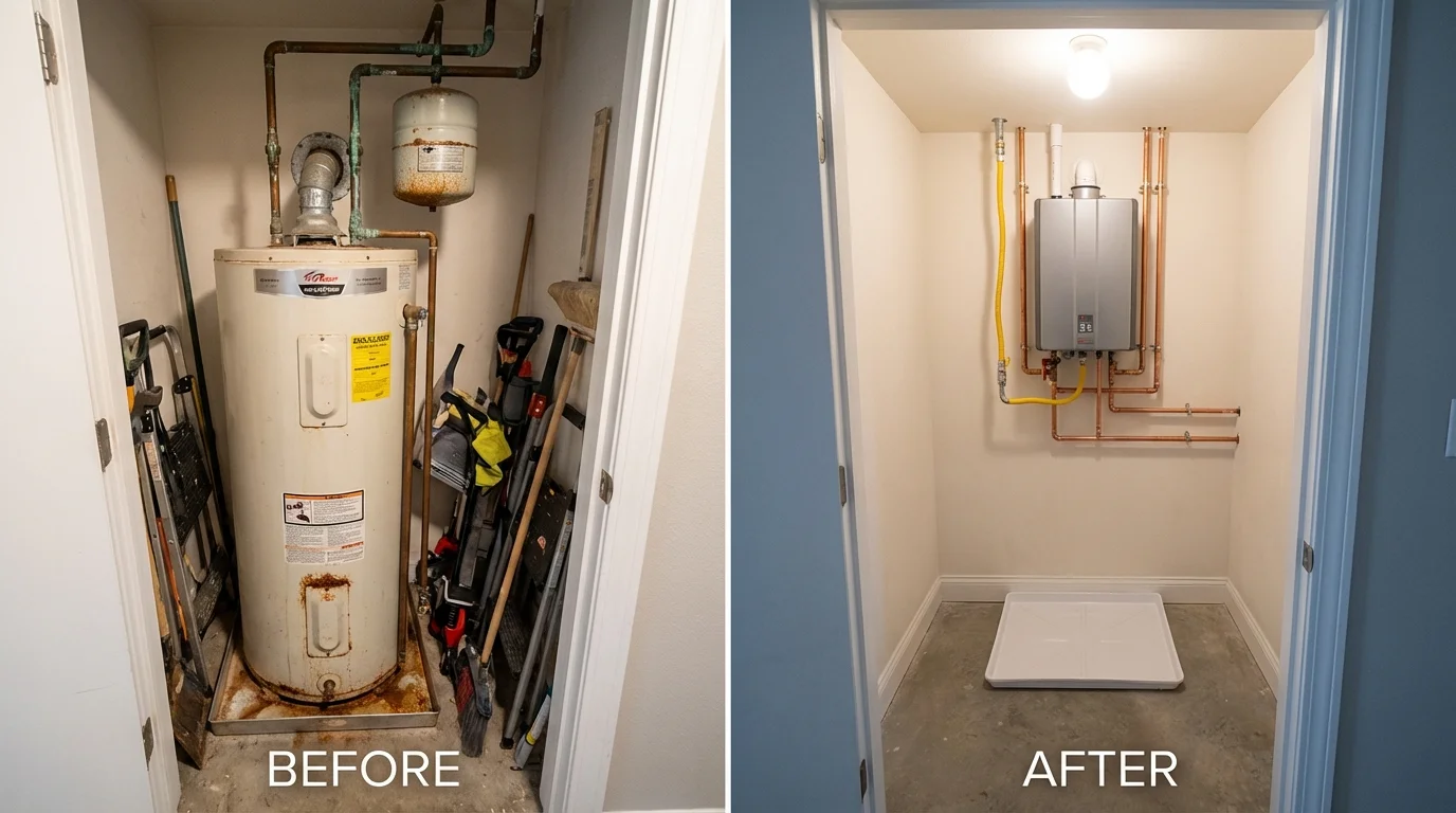 Tank water heater versus wall-mounted tankless unit comparison for Olla, LA homeowners